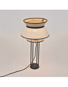 Lampadaire Design Singapour Nude Blanc En Cannage Lin Naturel Par