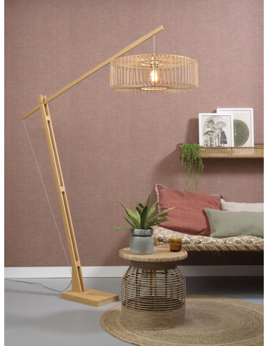 Lampe sur pied en bambou et abat-jour lin écologique MONTBLANC (naturel,  blanc)