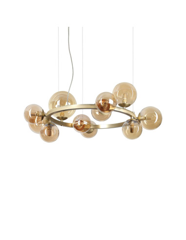 Suspension Perlage ronde en métal avec des diffuseurs en verre soufflé - Ideal Lux