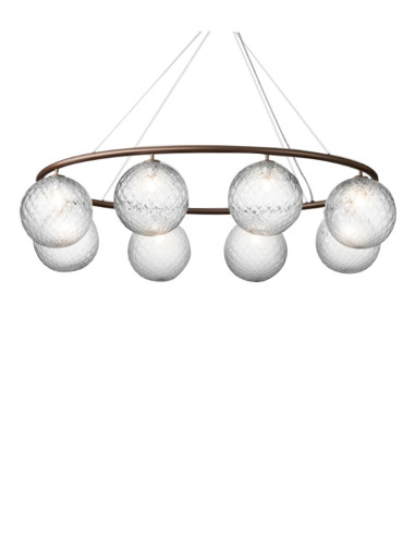 Suspension Miira 8 ovale base en métal avec abat-jour en verre Optic clear au design contemporain par Sofie Refer x Nuura