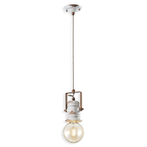 Suspension Urban minimaliste en céramique émaillée et ampoule nue par Ferroluce