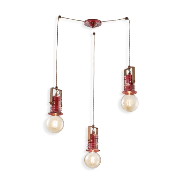 Suspension Triple Urban en céramique émaillée et métal rouillé par Ferroluce