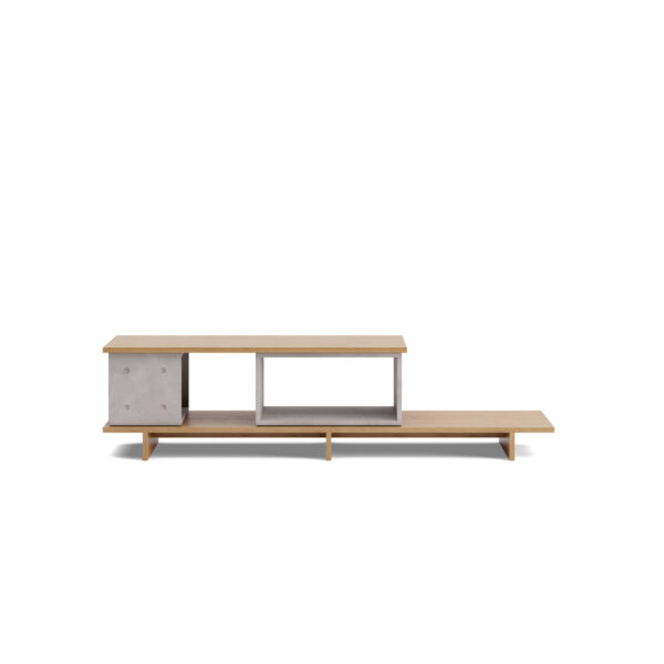 Meuble TV XXL Asymétrique en Béton et Chêne Dice Configuration 11