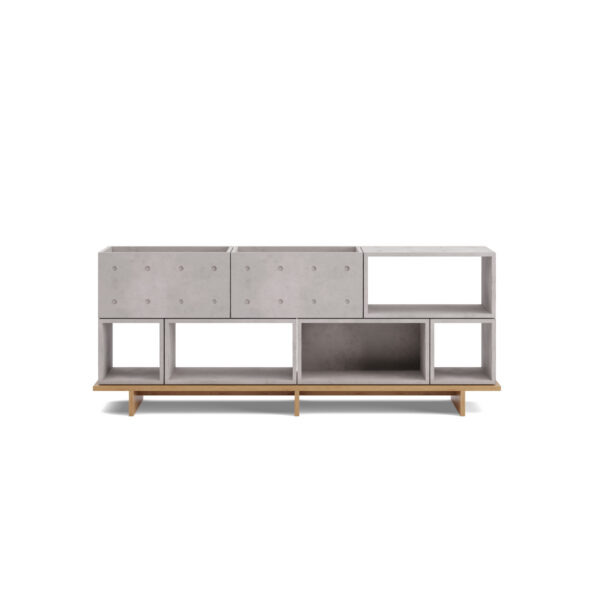 Meuble Dice Configuration 14 - Béton et Chêne Modulaire Design