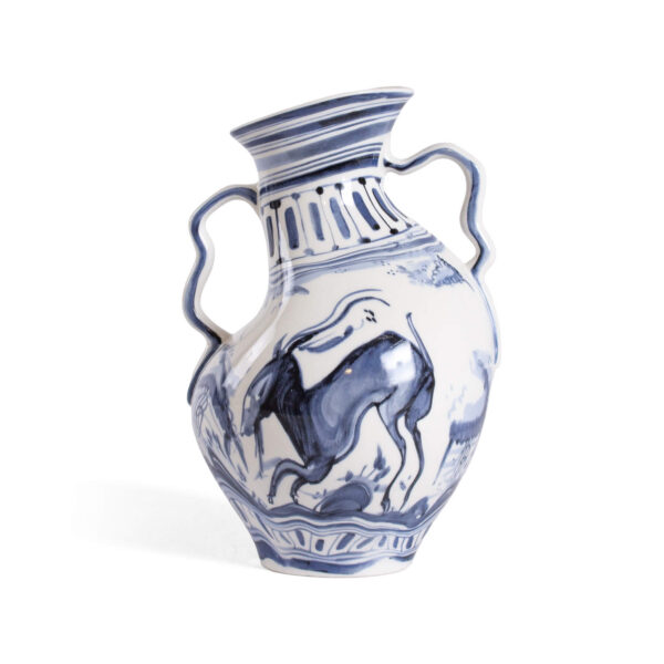 Grand vase design Ibex Seletti Classics on Acid de couleur blanche. Vase décoratif de style baroque et rococo déformé, représentant une tête de bouquetin.
