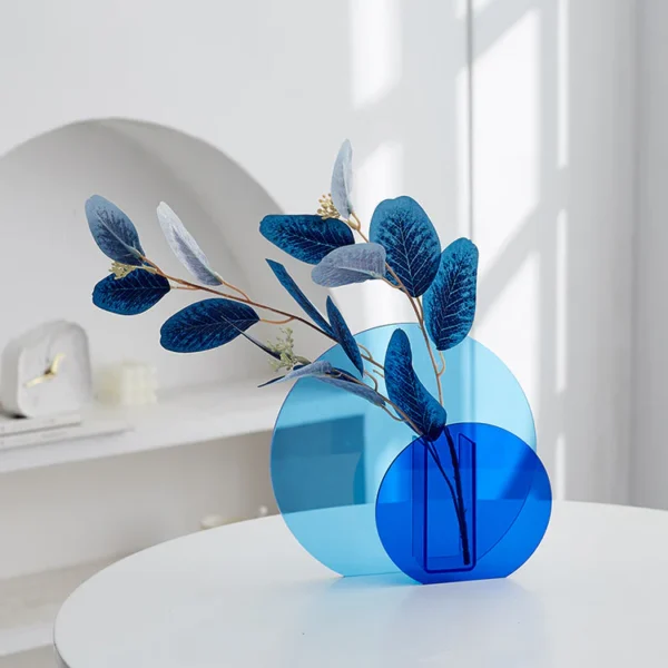 Vase Acrylique Bleu Cobalt et Bleu Ciel Rond | Design Rétro Géométrique Pavao Studio – vue 2