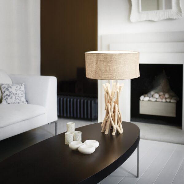Lampe à poser Driftwood en bois naturel avec Abat-jour Canvas par Ideal Lux – vue 2