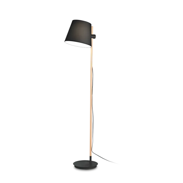 Lampadaire Axel en Bois Naturel avec Abat-jour Tissu par Ideal Lux