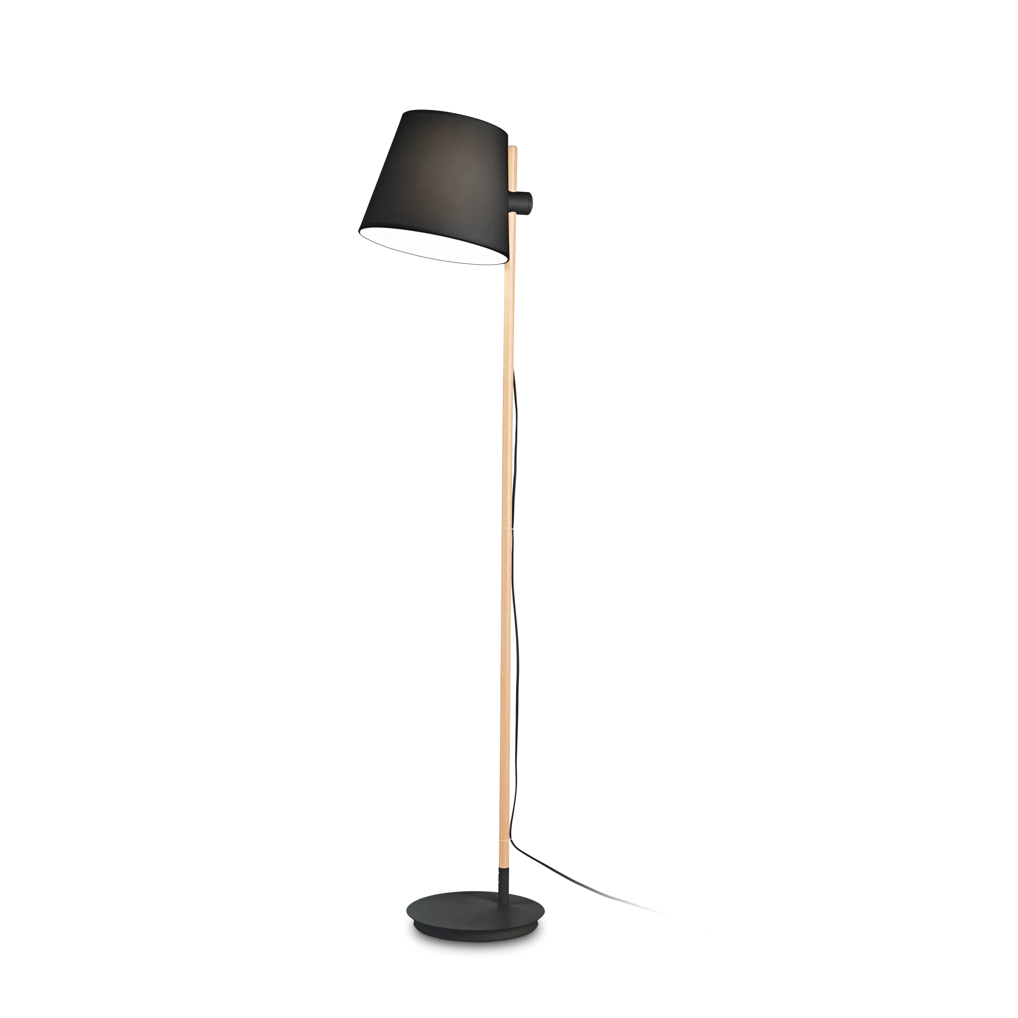 Lampadaire Axel en Bois Naturel avec Abat-jour Tissu par Ideal Lux