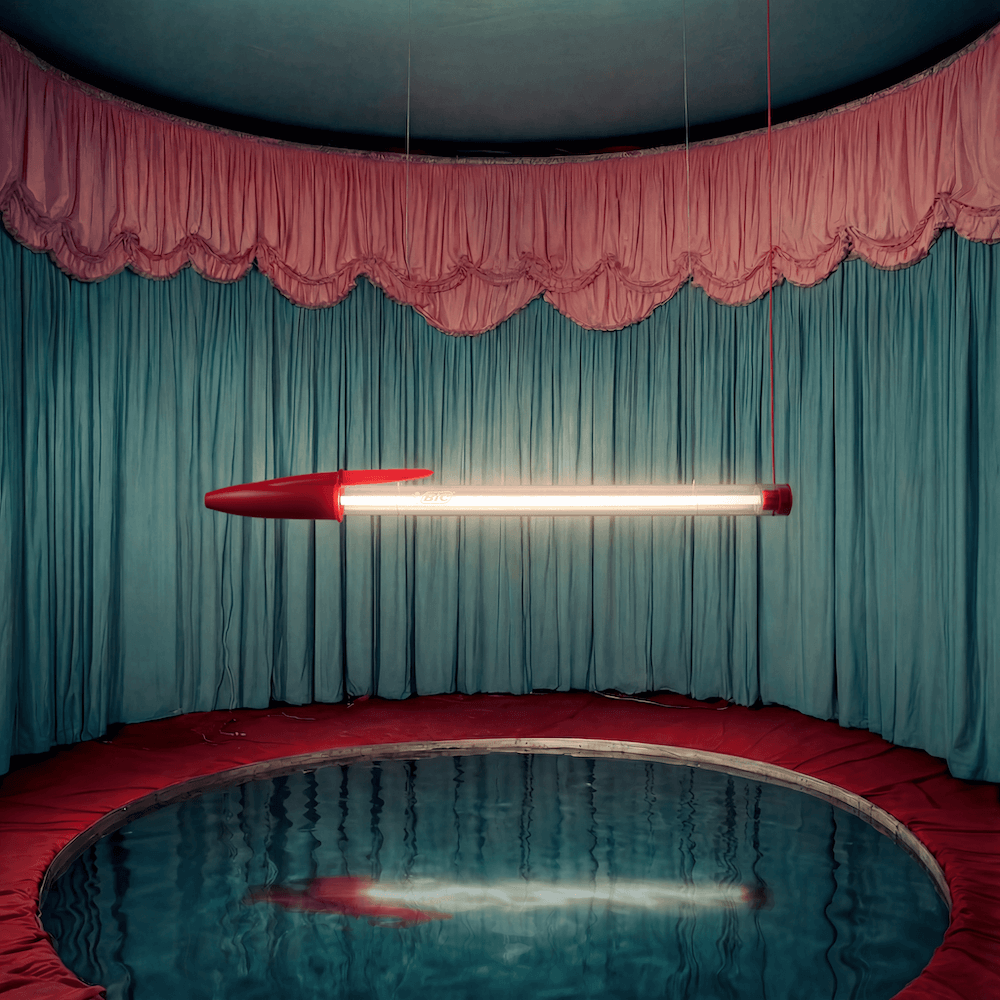 Lampe BIC – Seletti x BIC | Design Mario Paroli Suspension Bic Seletti du designer Mario Paroli suspendu dans un théatre