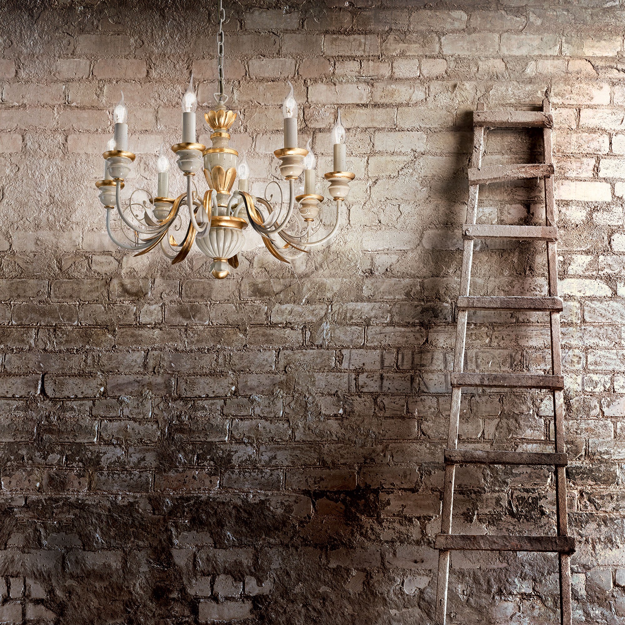 Suspension Firenze lustre chandelier blanc et or par Ideal Lux Suspension Firenze lustre chandelier blanc et or par Ideal Lux – Image 4