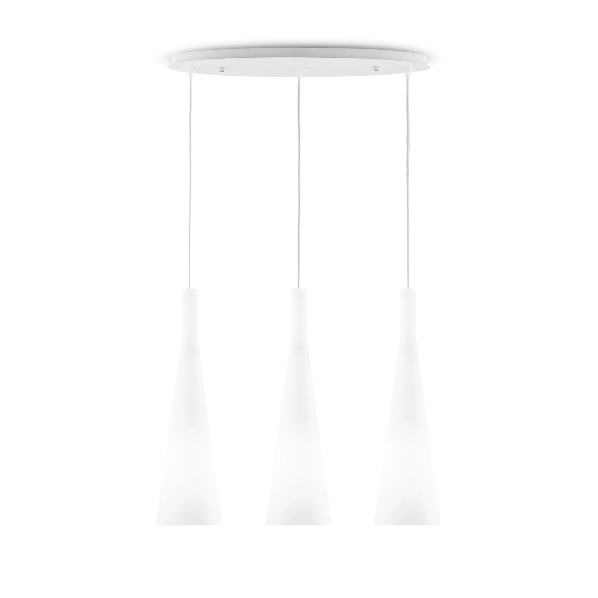 Suspension Milk linéaire 3 lumières en verre soufflé blanc par Ideal Lux