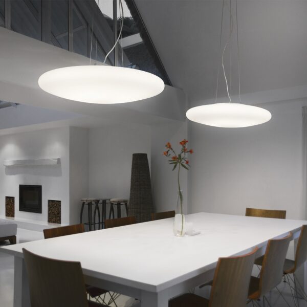 Suspension Smarties disque lumineux en verre blanc par Ideal Lux – vue 2