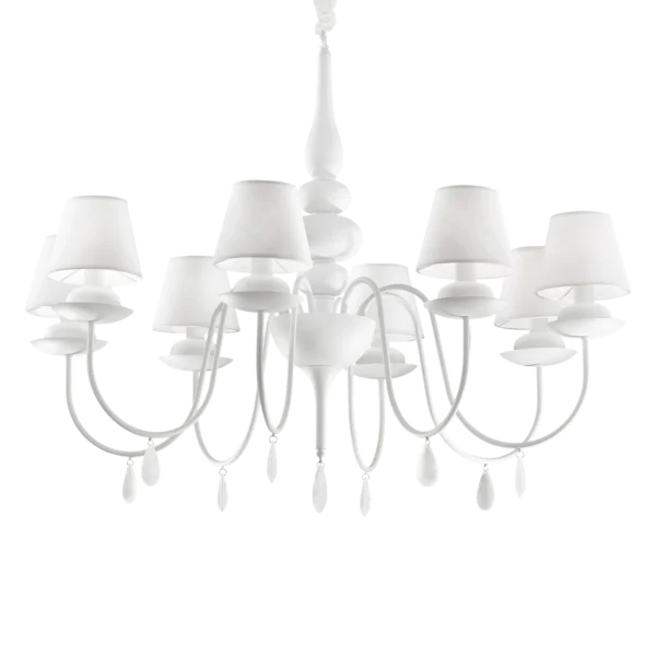 Suspension Blanche Lustre avec Abat-jour en Tissu par Ideal Lux – vue 2