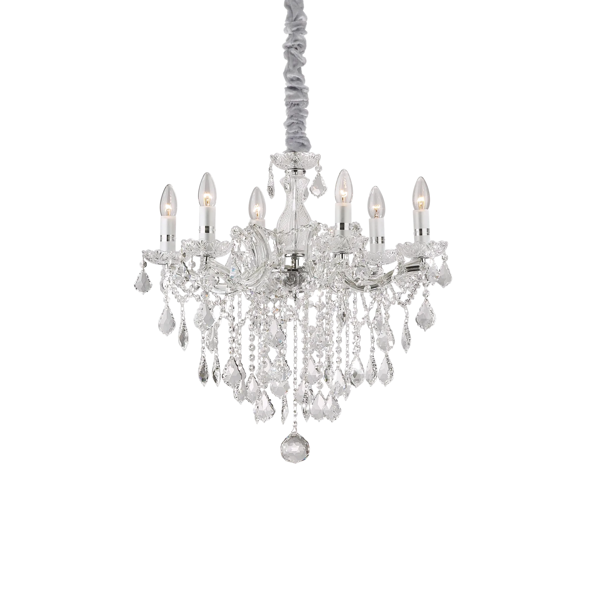 Suspension Lustre Florian en Cristal à Pampilles et Verre Décoratif par Ideal Lux_CHROME