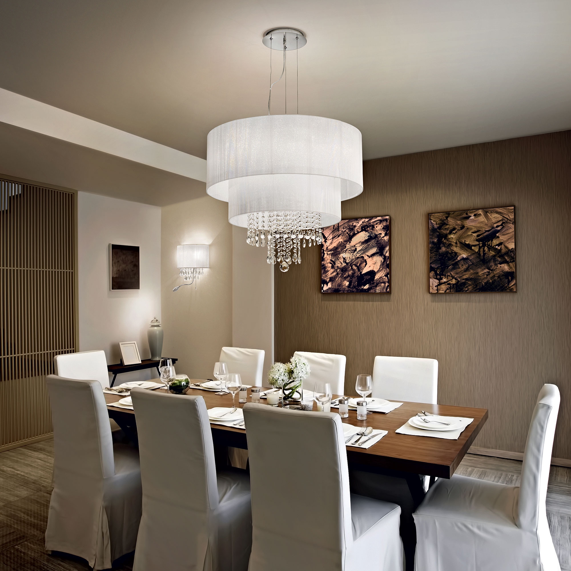 Suspension Opera Blanc et Cristal avec Abat-jour en Fils par Ideal Lux Suspension Opera Blanc et Cristal avec Abat-jour en Fils par Ideal Lux – Image 3