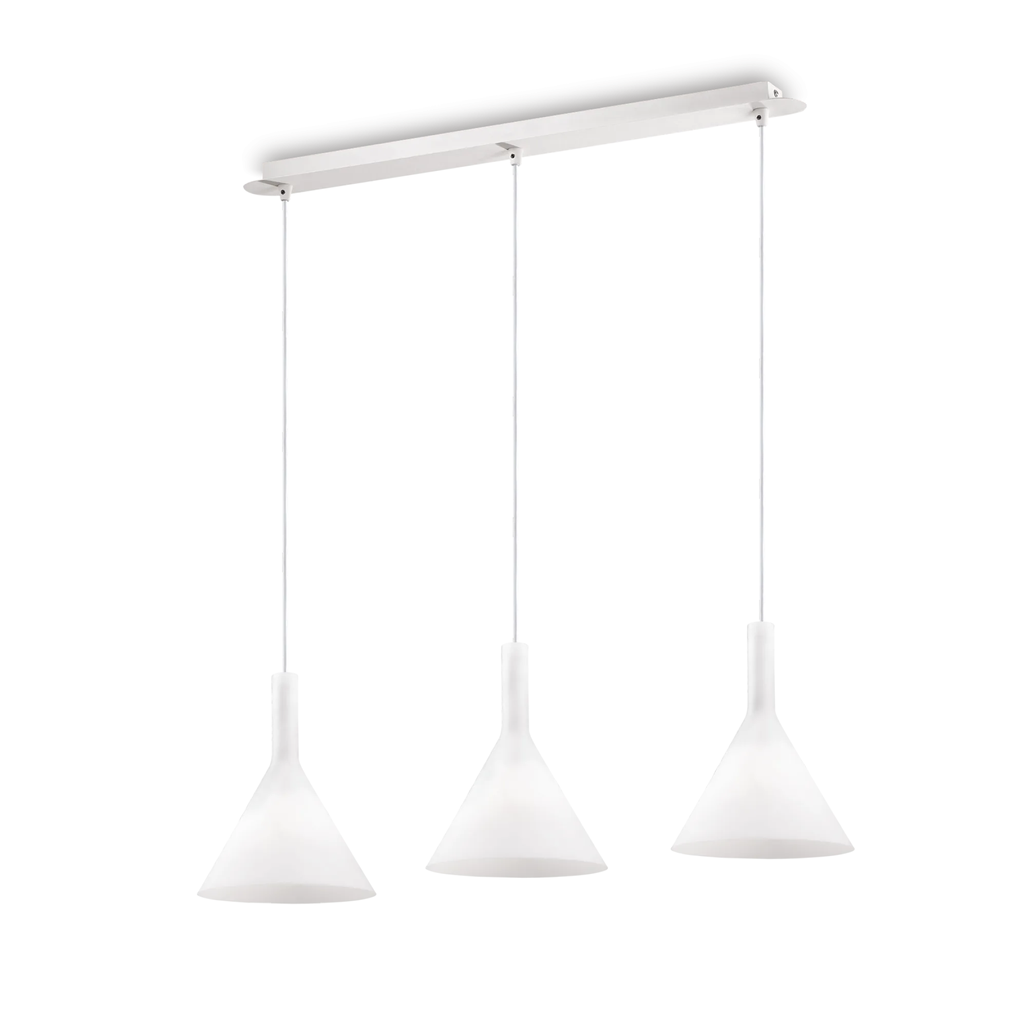 Suspension Cocktail Linéaire à 3 Lumières Coniques en Verre Soufflé par Ideal Lux