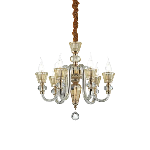 Suspension Lustre Strauss en Verre Soufflé et Cristal Ambré par Ideal Lux