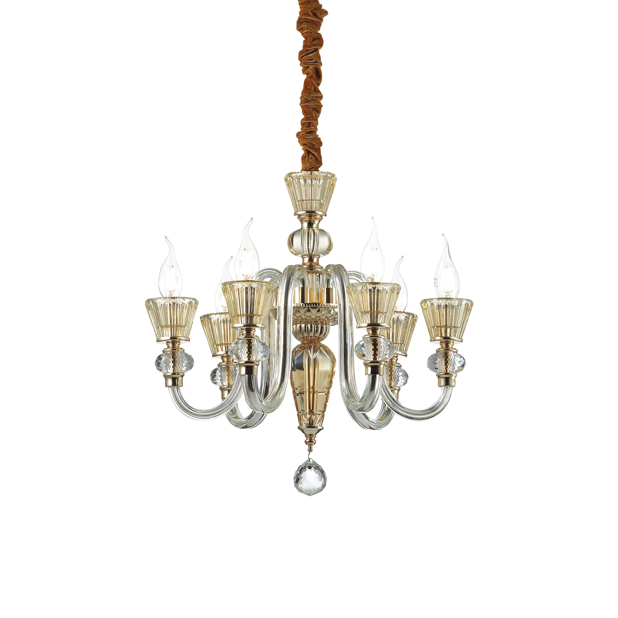 Suspension Lustre Strauss en Verre Soufflé et Cristal Ambré par Ideal Lux