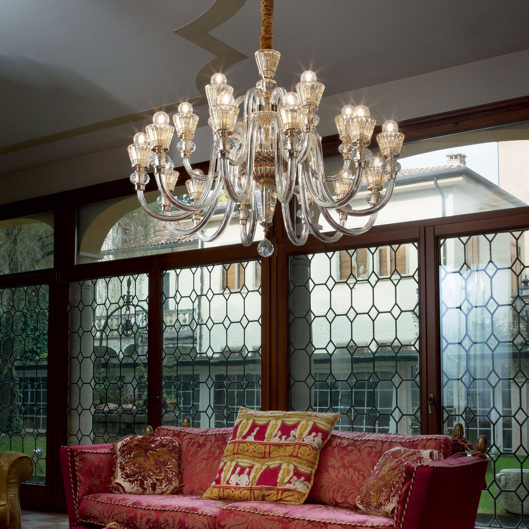 Suspension Lustre Strauss en Verre Soufflé et Cristal Ambré par Ideal Lux Suspension Lustre Strauss en Verre Soufflé et Cristal Ambré par Ideal Lux – Image 4