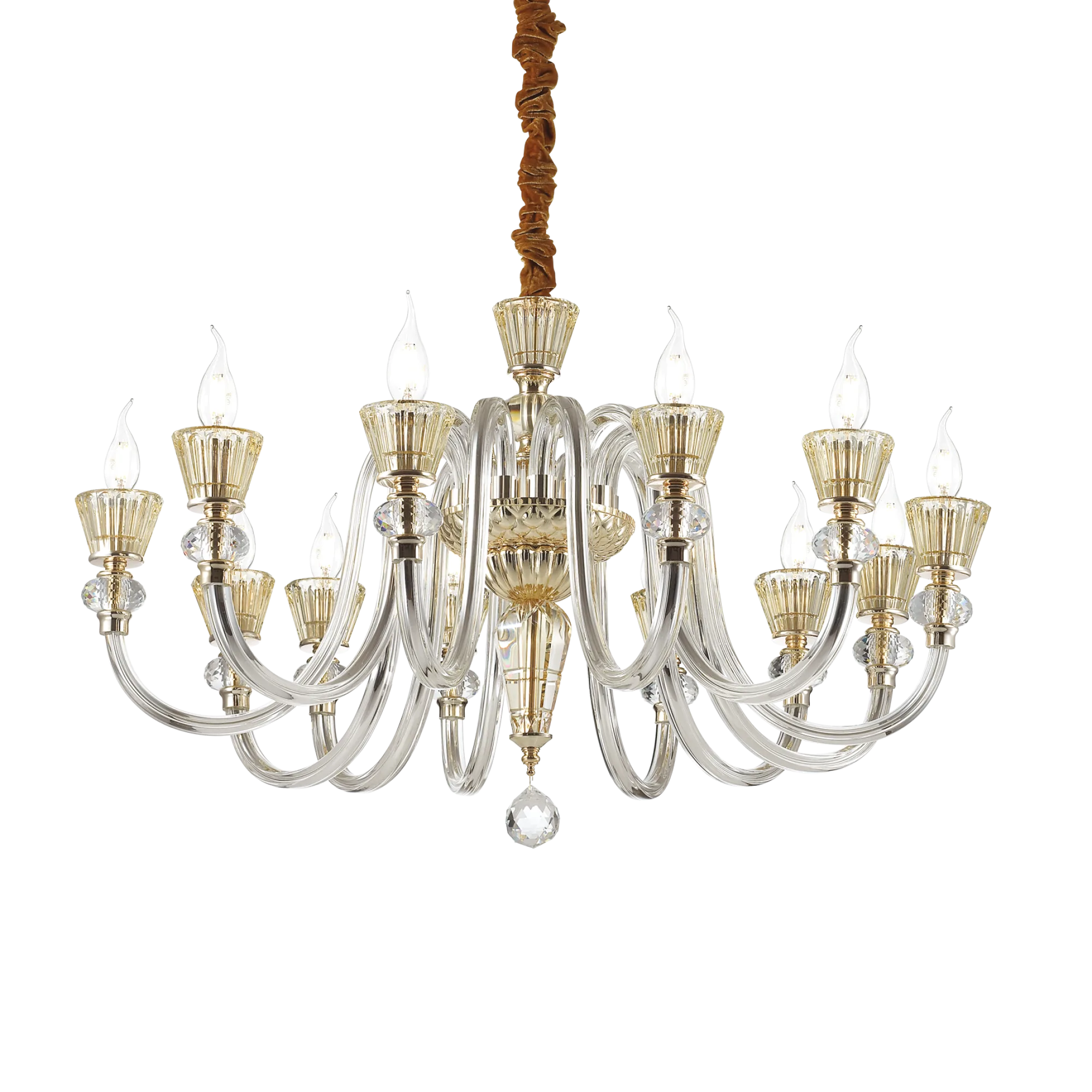 Suspension Lustre Strauss en Verre Soufflé et Cristal Ambré par Ideal Lux Suspension Lustre Strauss en Verre Soufflé et Cristal Ambré par Ideal Lux – Image 3