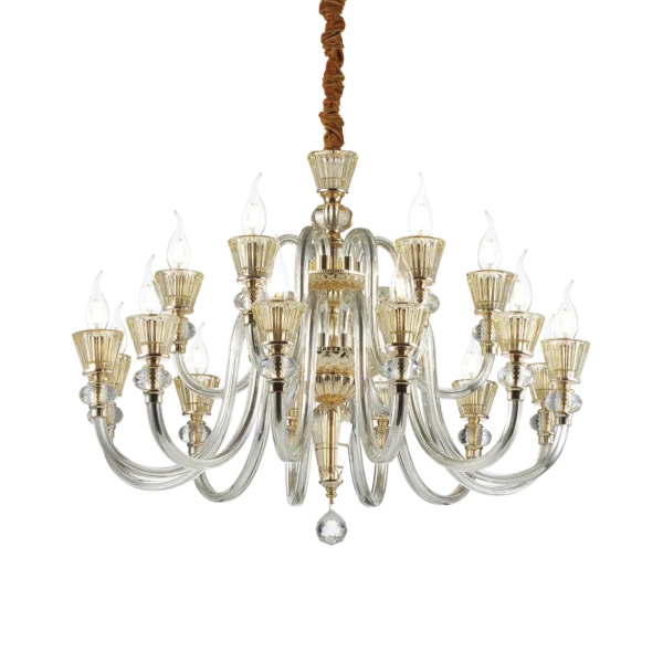 Suspension Lustre Strauss en Verre Soufflé et Cristal Ambré par Ideal Lux – vue 2