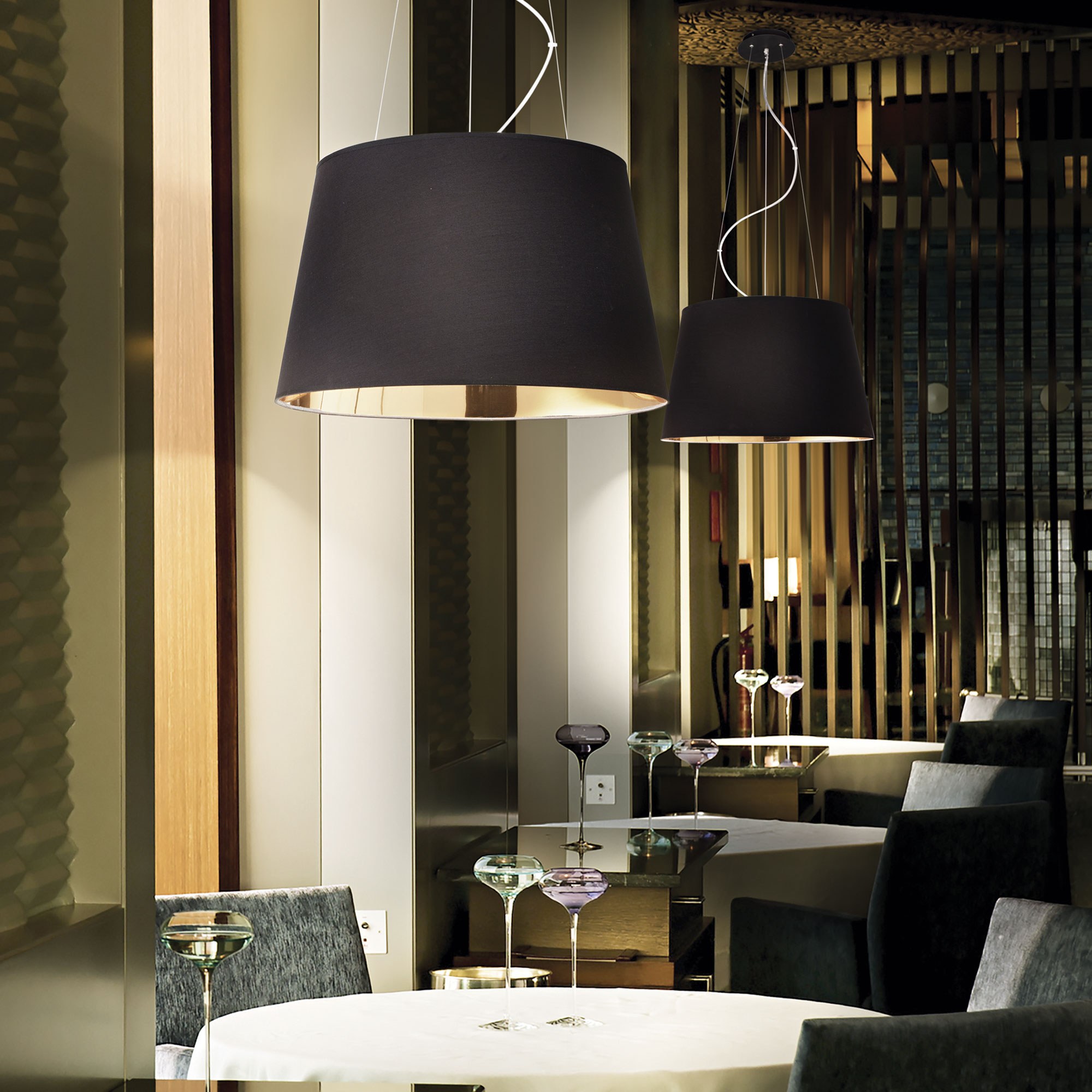 Suspension Nordik Noir Mat et Or en Tissu par Ideal Lux Suspension Nordik Noir Mat et Or en Tissu par Ideal Lux – Image 3