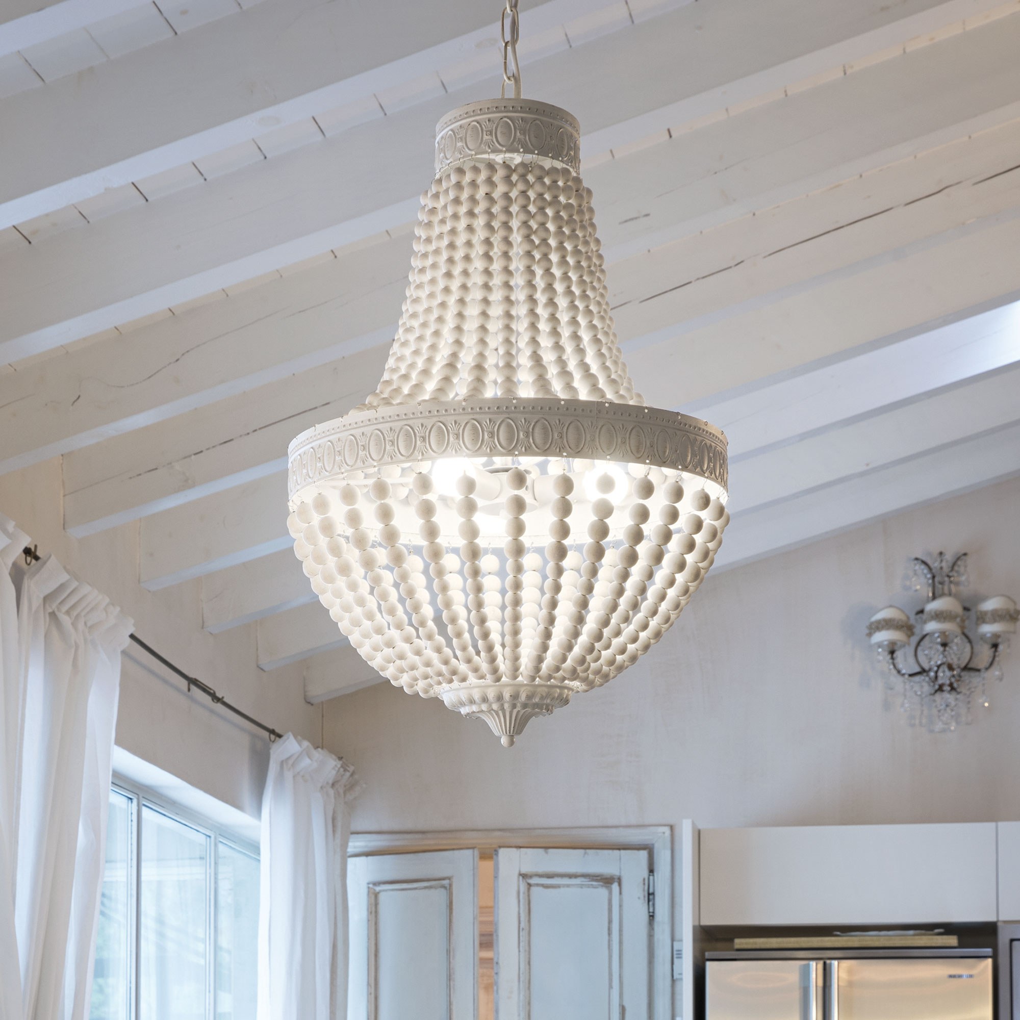 Suspension Monet chandelier en perles de bois par Ideal Lux Suspension Monet chandelier en perles de bois par Ideal Lux – Image 3