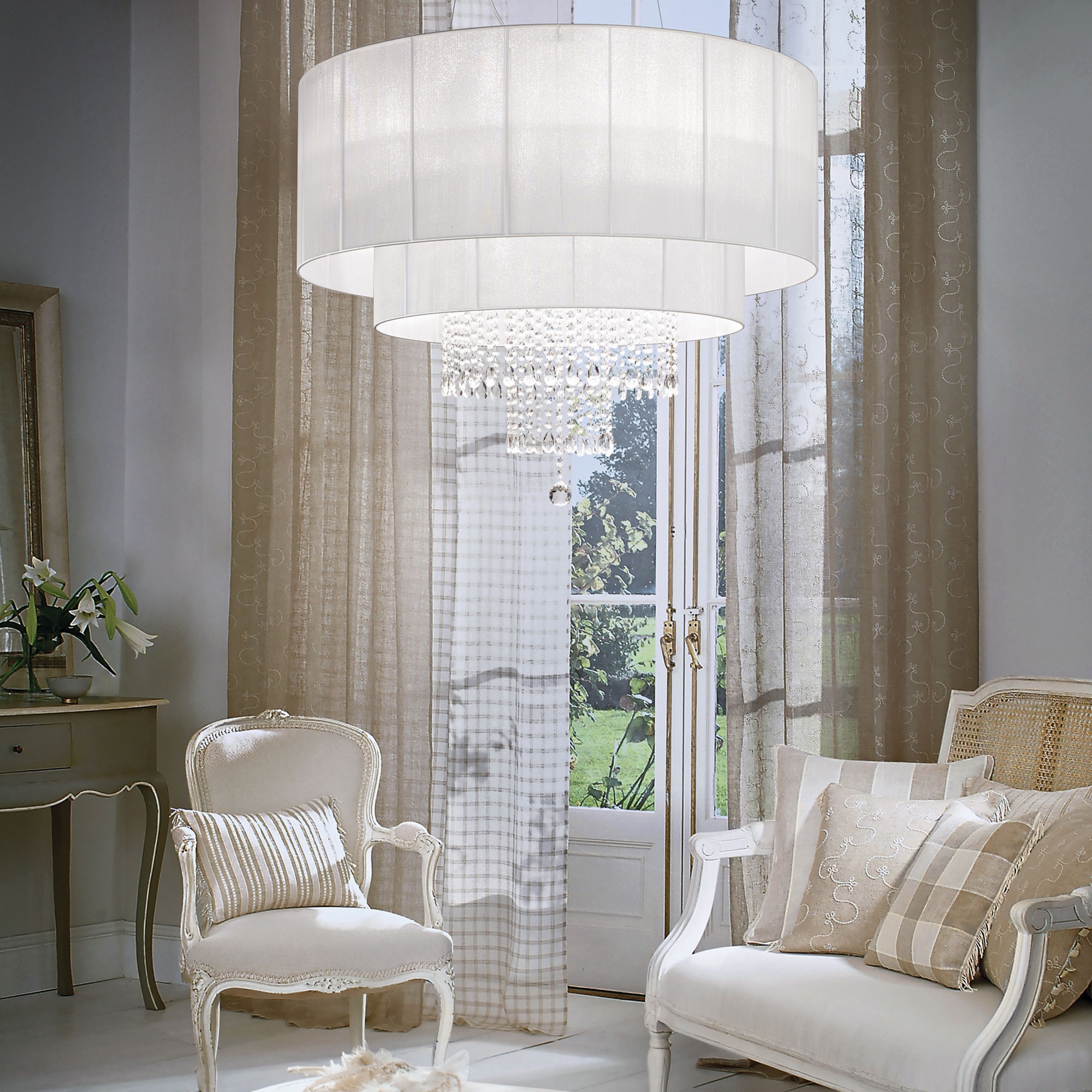 Suspension Opera Blanc et Cristal avec Abat-jour en Fils par Ideal Lux Suspension Opera Blanc et Cristal avec Abat-jour en Fils par Ideal Lux – Image 4