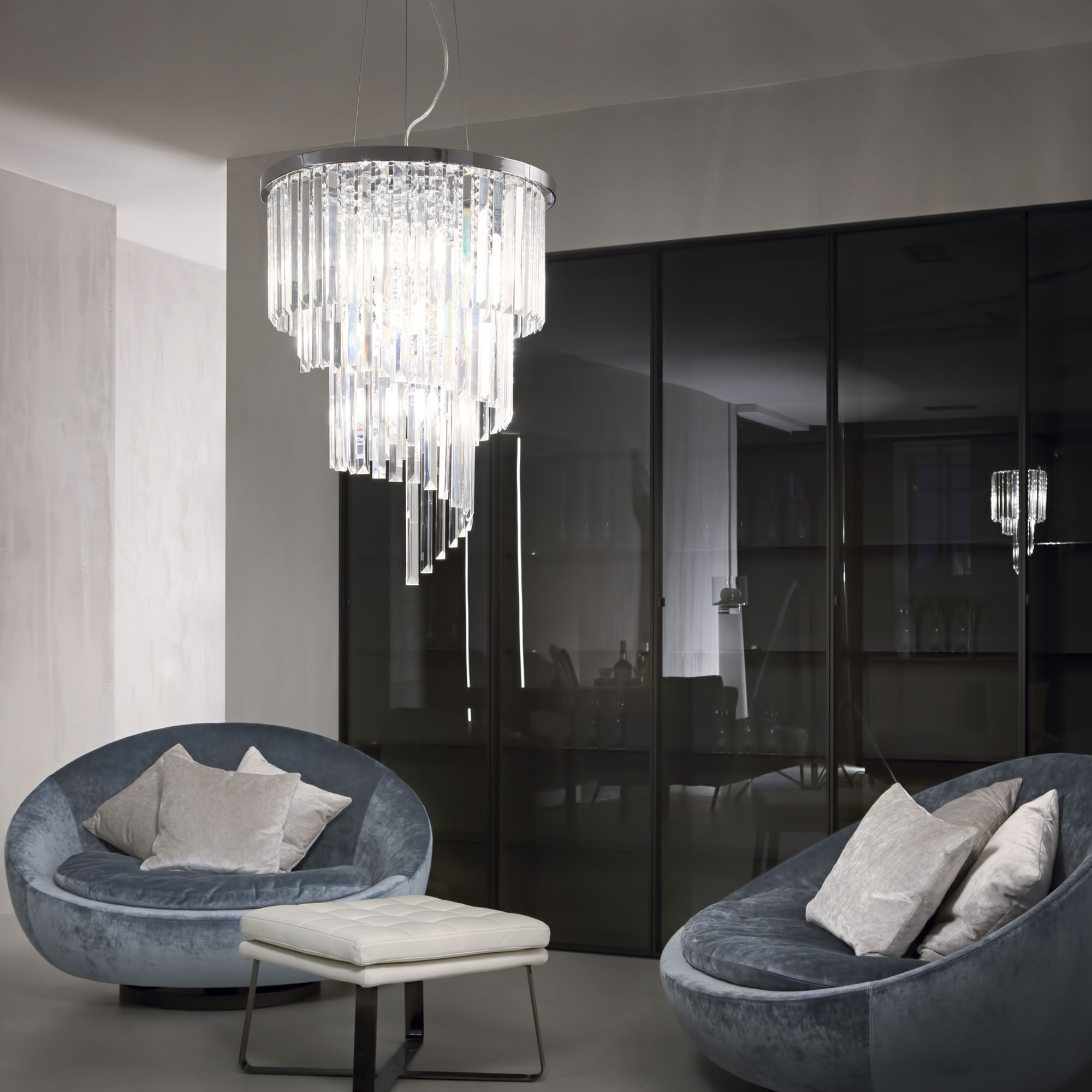 Suspension Carlton Cascades de Cristal Biseauté par Ideal Lux Suspension Carlton Cascades de Cristal Biseauté par Ideal Lux – Image 4