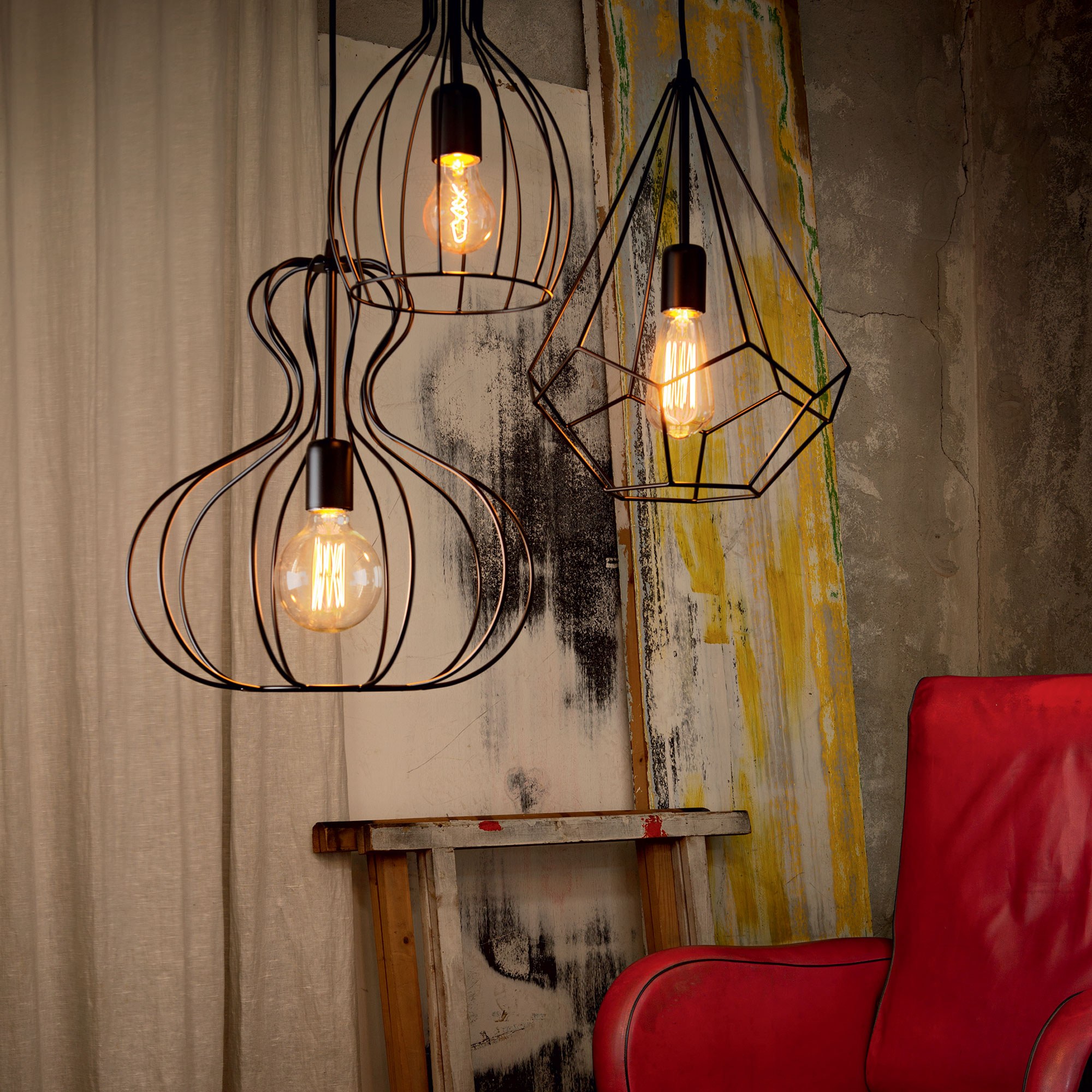 Suspension Ampolla Cage Métal Design Industriel par Ideal Lux Suspension Ampolla Cage Métal Design Industriel par Ideal Lux – Image 6