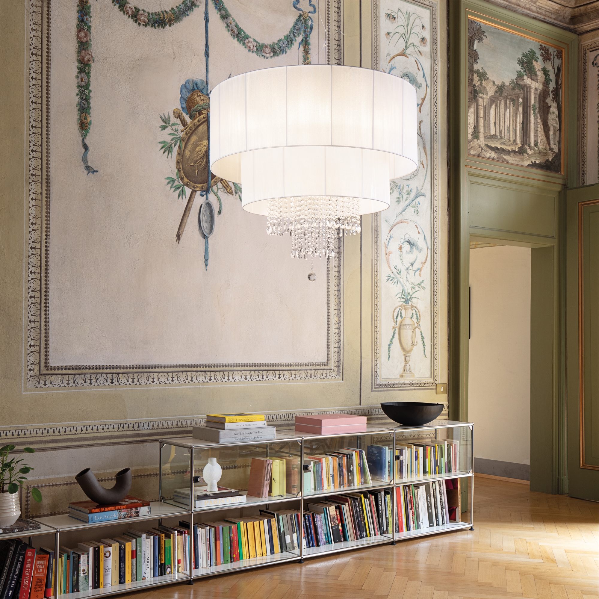 Suspension Opera Blanc et Cristal avec Abat-jour en Fils par Ideal Lux Suspension Opera Blanc et Cristal avec Abat-jour en Fils par Ideal Lux – Image 5
