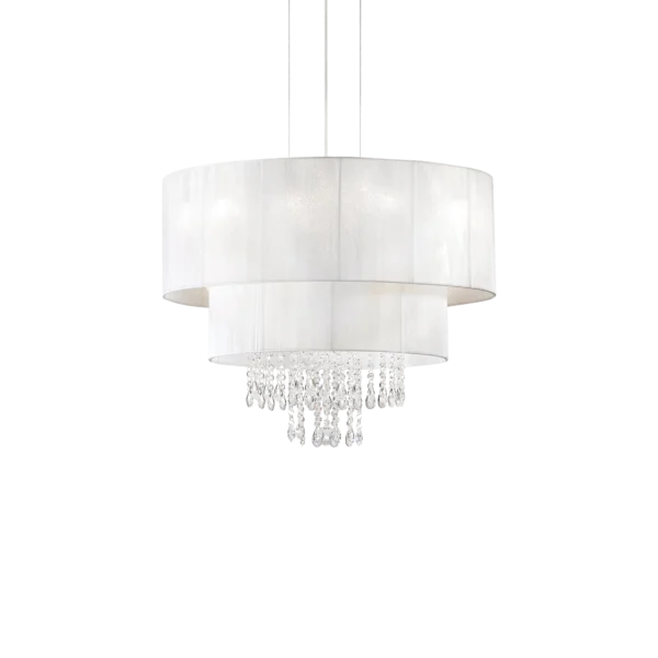 Suspension Opera Blanc et Cristal avec Abat-jour en Fils par Ideal Lux