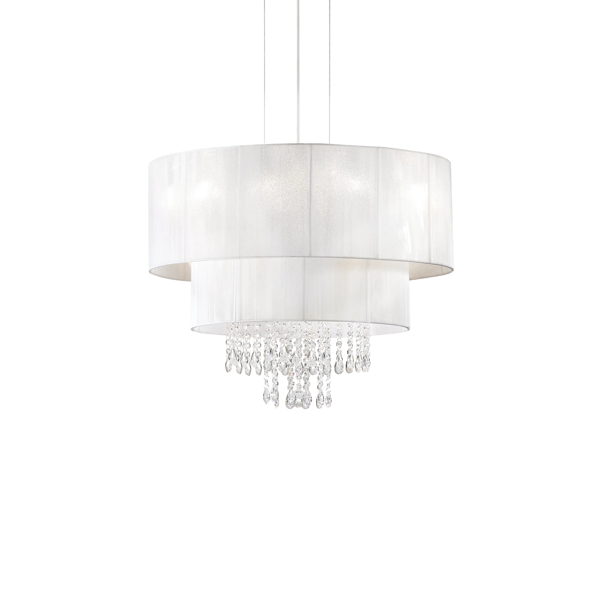 Suspension Opera Blanc et Cristal avec Abat-jour en Fils par Ideal Lux