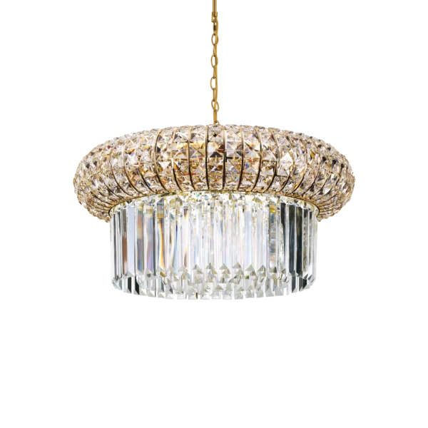 Suspension Nabucco ronde en cristal biseauté doré par Ideal Lux
