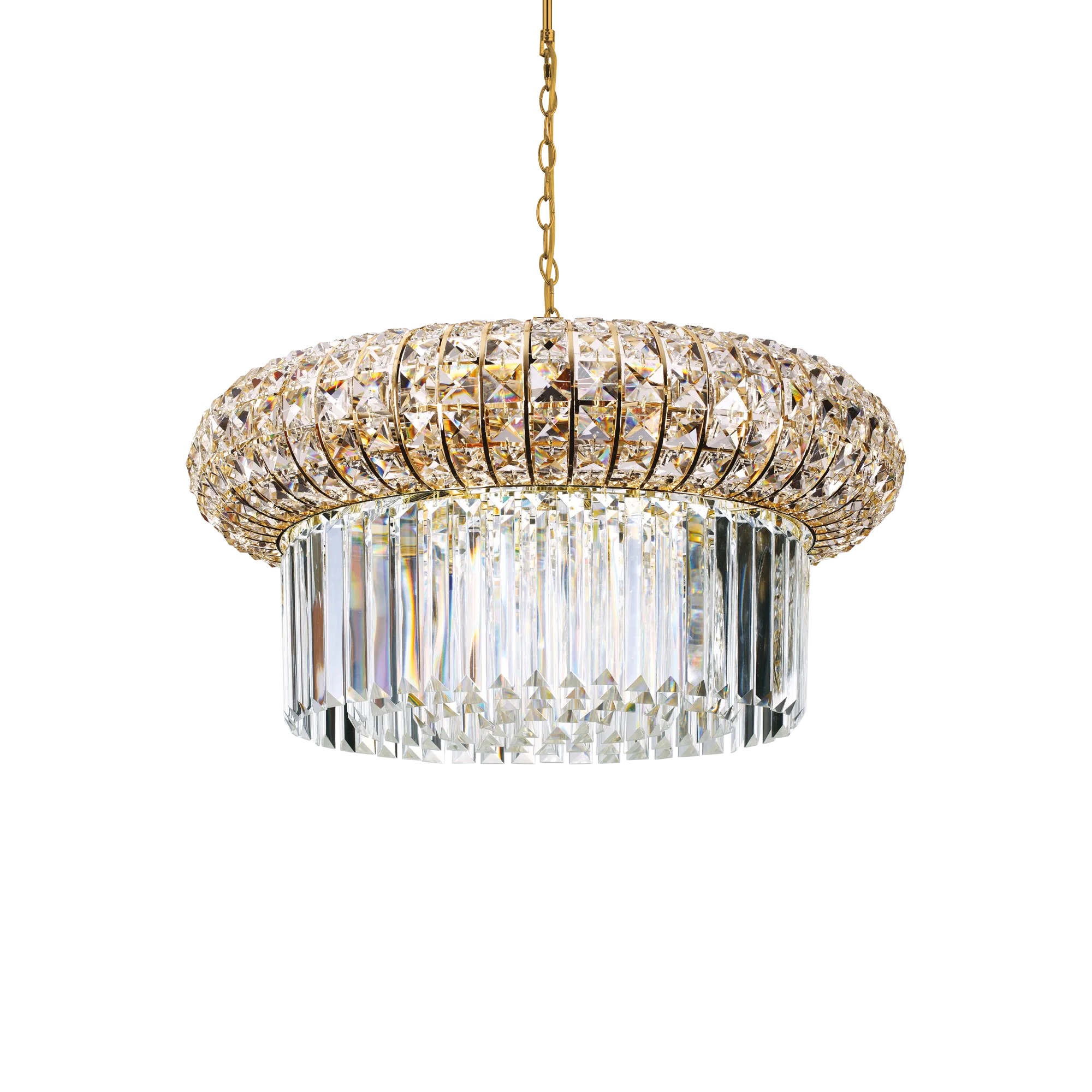 Suspension Nabucco ronde en cristal biseauté doré par Ideal Lux