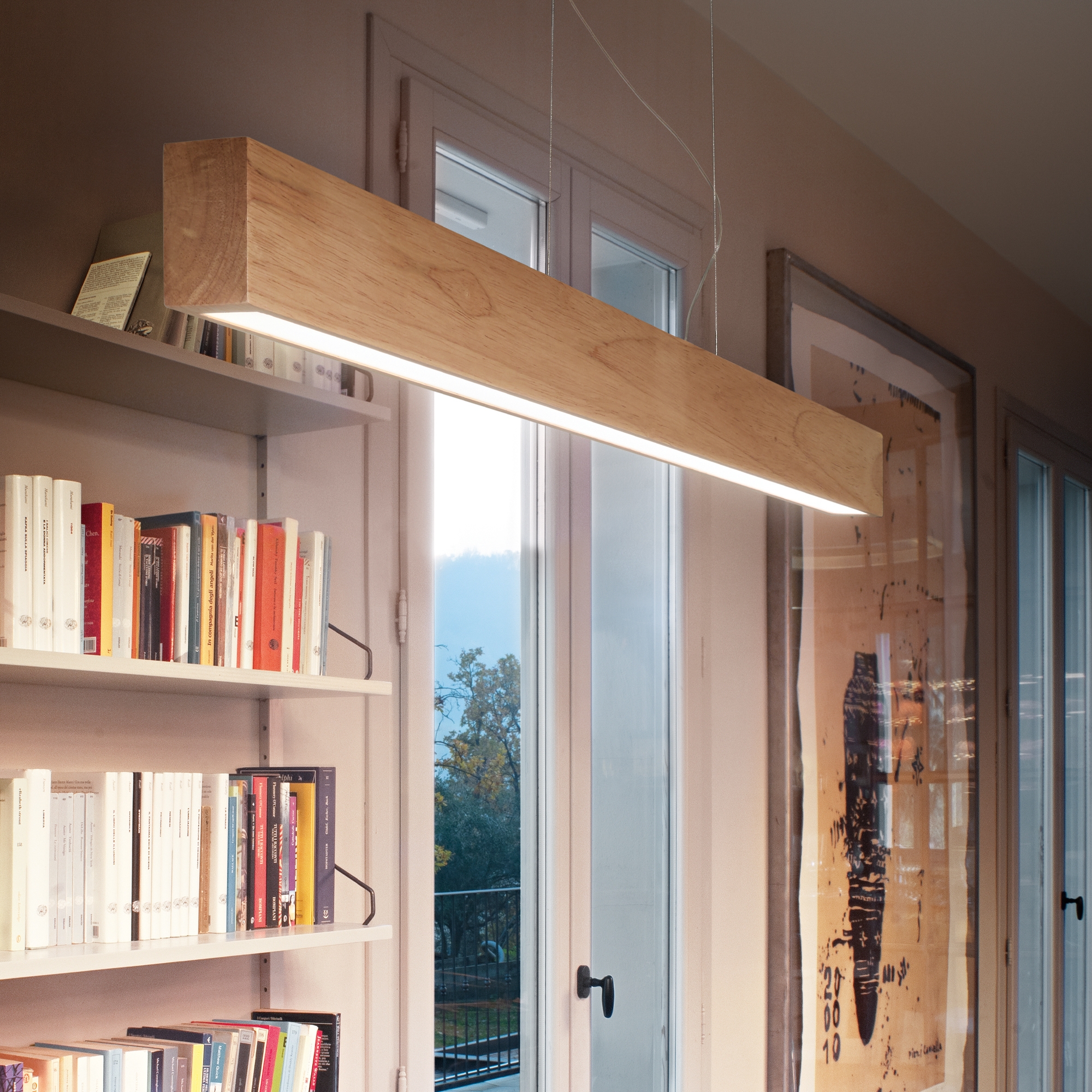 Suspension Craft barre lumineuse en bois naturel par Ideal Lux Suspension Craft barre lumineuse en bois naturel par Ideal Lux – Image 3