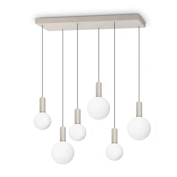 Suspension Odeon 6 Lumières en Verre Opalin et Métal par Ideal Lux – vue 2