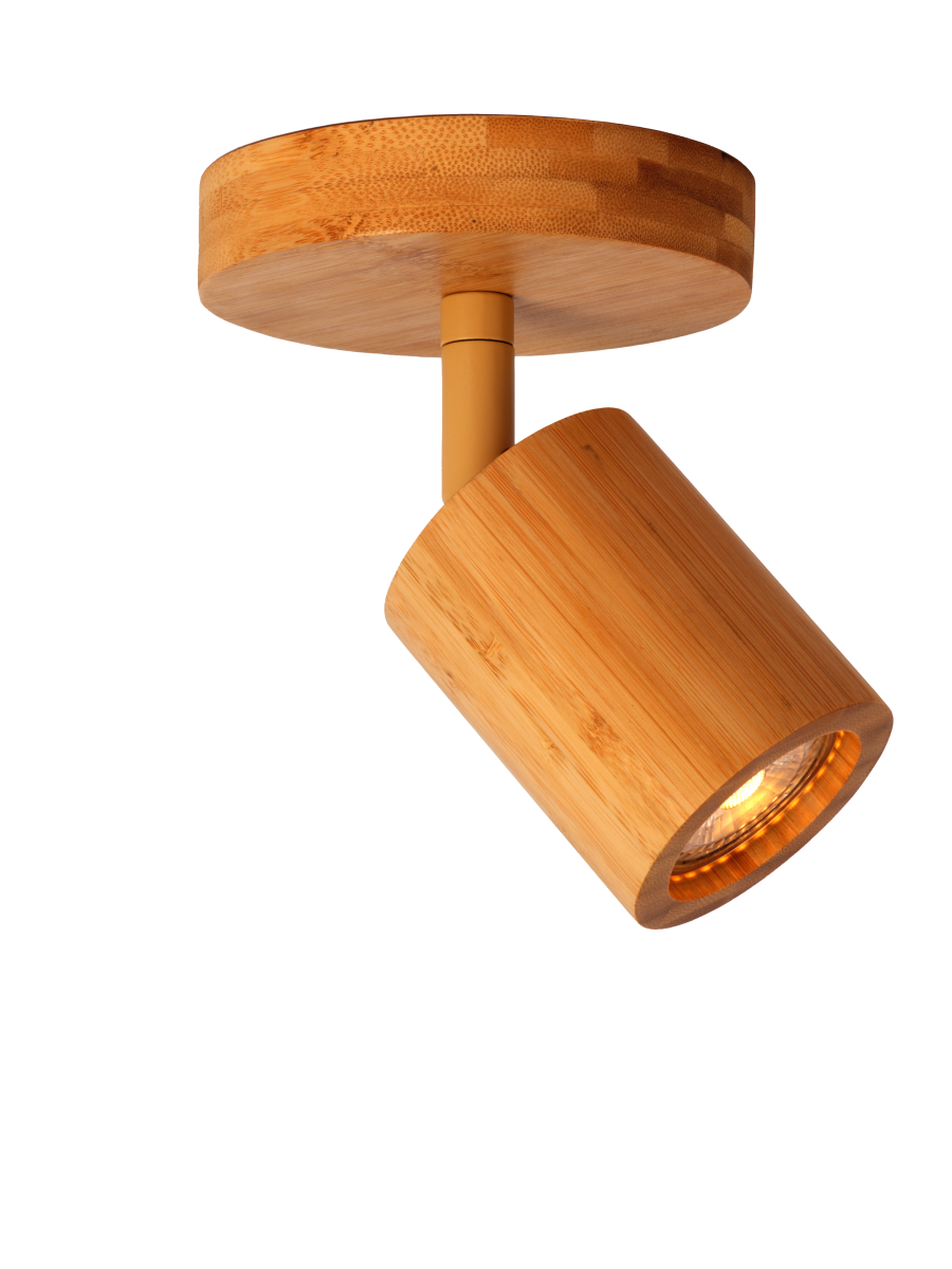 Petit plafonnier spot en bambou naturel, collection Java pour un éclairage naturel et durable.