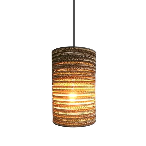 Lampe papier et carton : suspensions et luminaires suspension Tamburo de forme tambour en carton recyclé avec anneaux de bouleau blanc sur fond blanc