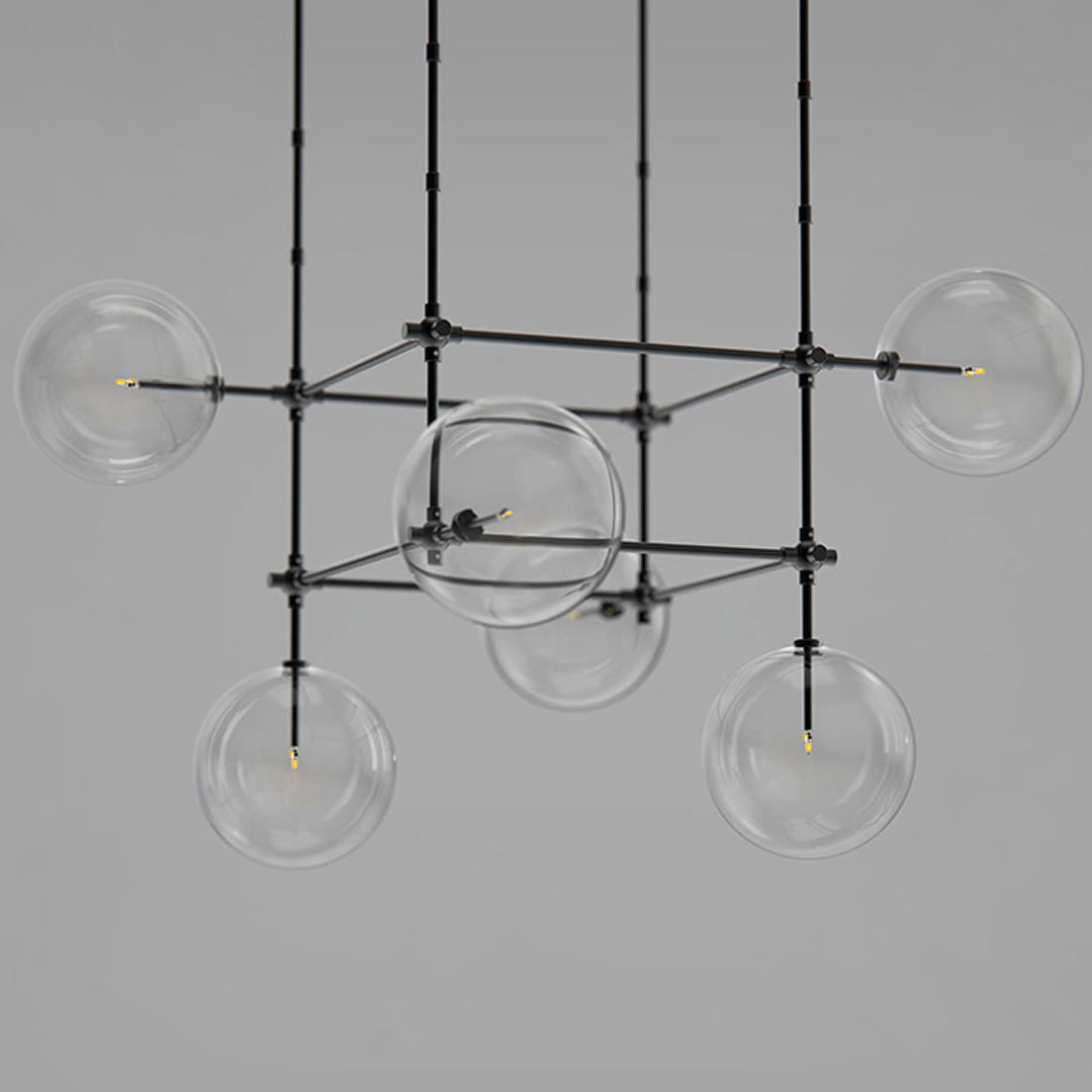 Suspension Soap 6 DT à structure cubique et globes en verre par Schwung Suspension Soap 6 DT à structure cubique et globes en verre par Schwung – Image 4