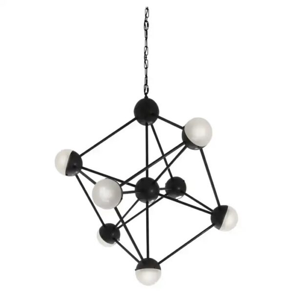 Suspension Molecule Cubique avec globes bicolores en verre et métal par Schwung