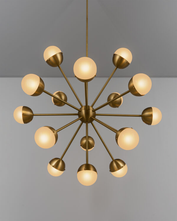 Suspension Molecule Spark ronde avec globes bicolores en verre et métal par Schwung – vue 2