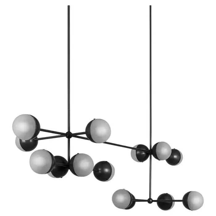 Suspension Molecule linéaire avec globes bicolores en verre et métal par Schwung