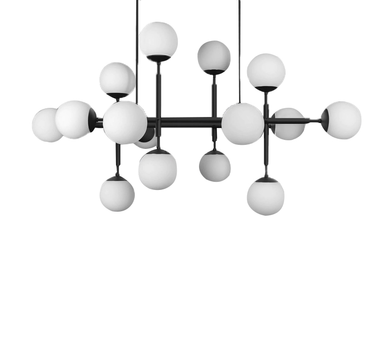 Suspension Riegel avec structure métallique et globes en verre par Schwung
