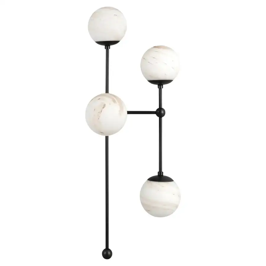 Applique murale Armstrong 4 à bras déporté et globes en verre par Schwung