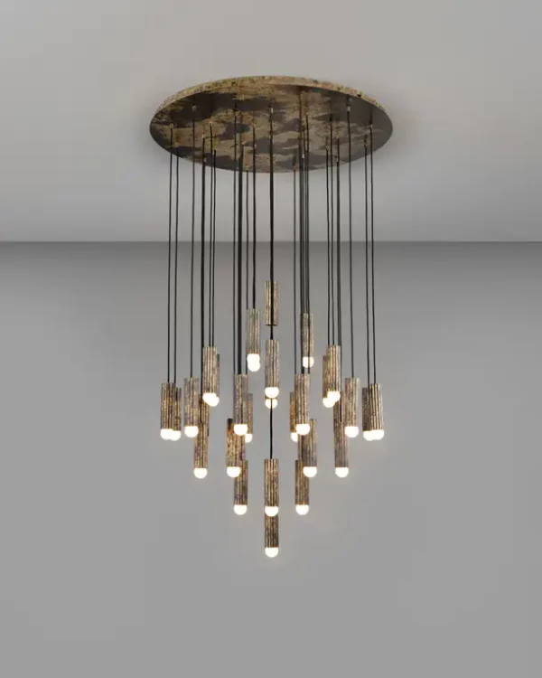 Suspension Vesta en cascade de cylindres cannelés lumineux par Schwung – vue 2