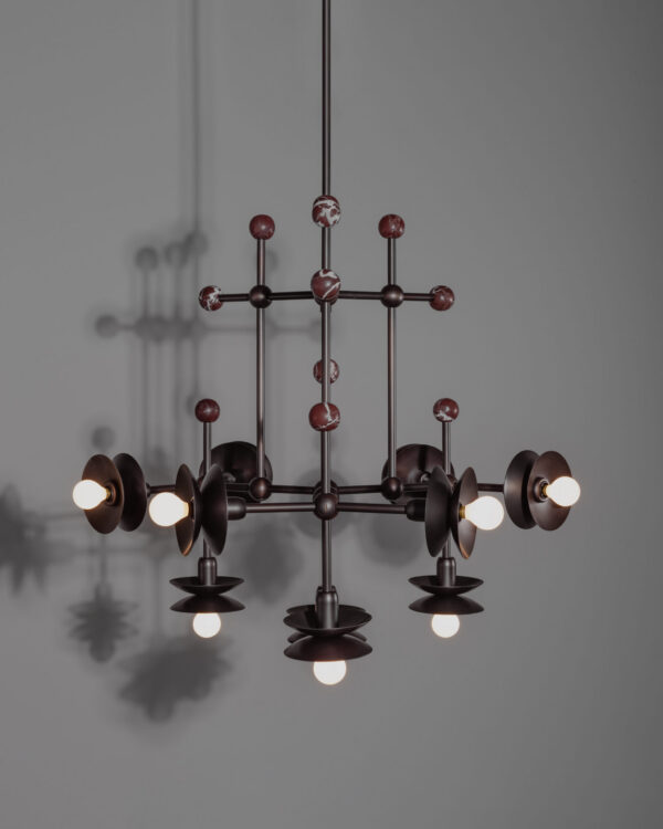 Suspension Babylon à bras multiples et sphères de marbre par Schwung – vue 2