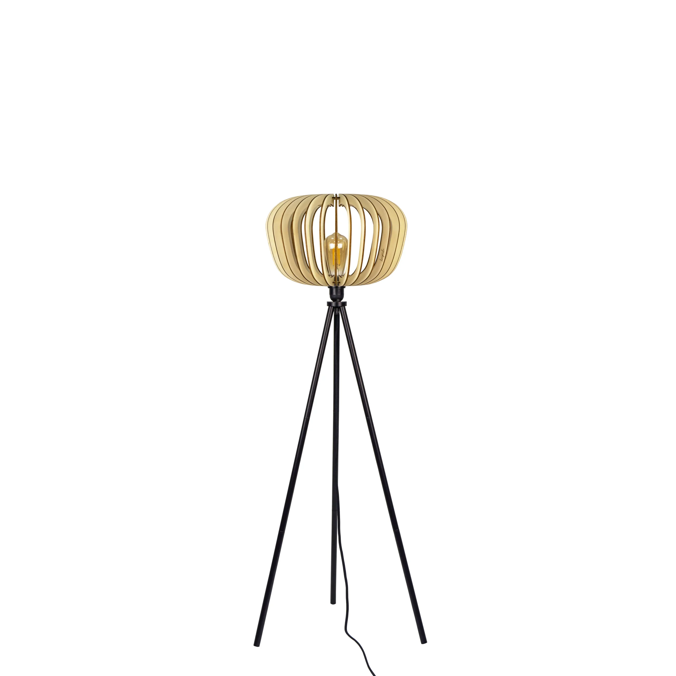 Lampadaire en bois Agathe avec abat-jour cage x Atelier Loupiote