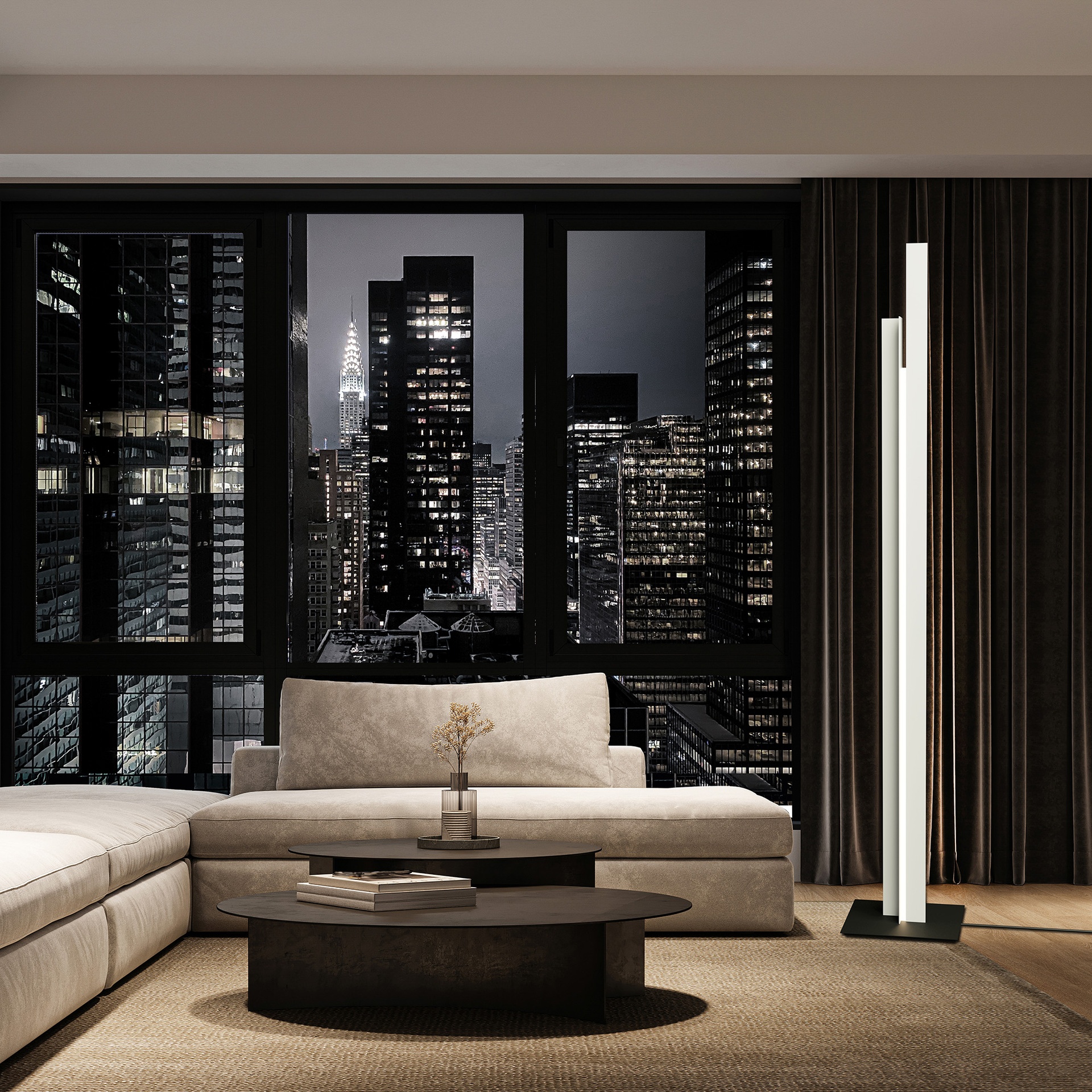Grand lampadaire design Manhattan en situation